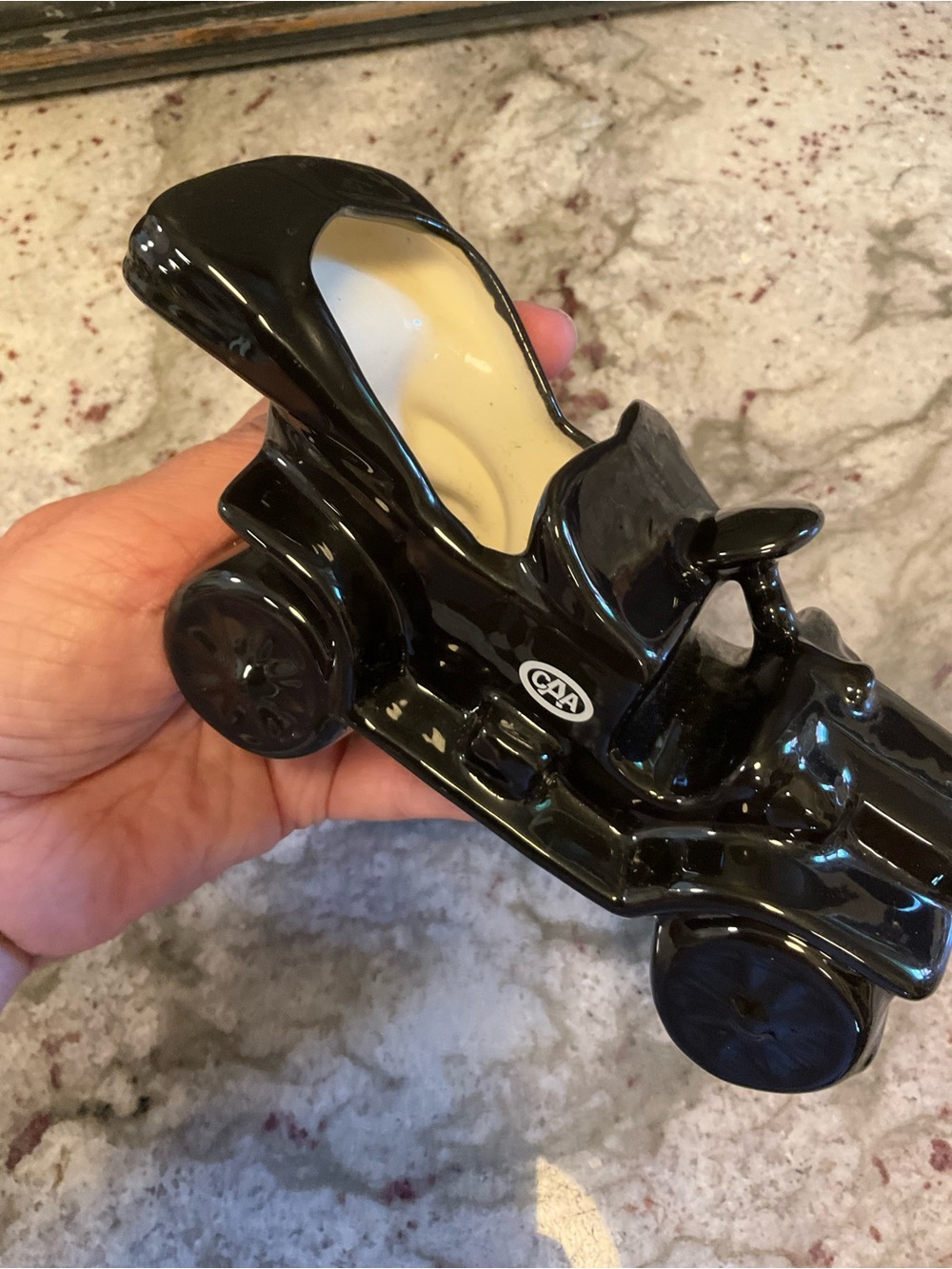 CAA black ceramic vintage car figurine